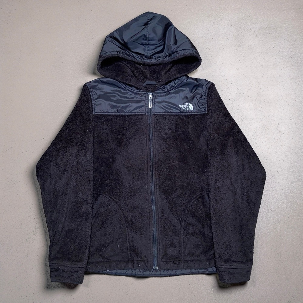 The North Face Fleece Hooded Jacket Womens M Black Gray Full Zip